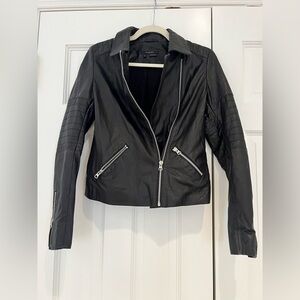 Scoop NYC Black Leather Biker Jacket with silver hardware